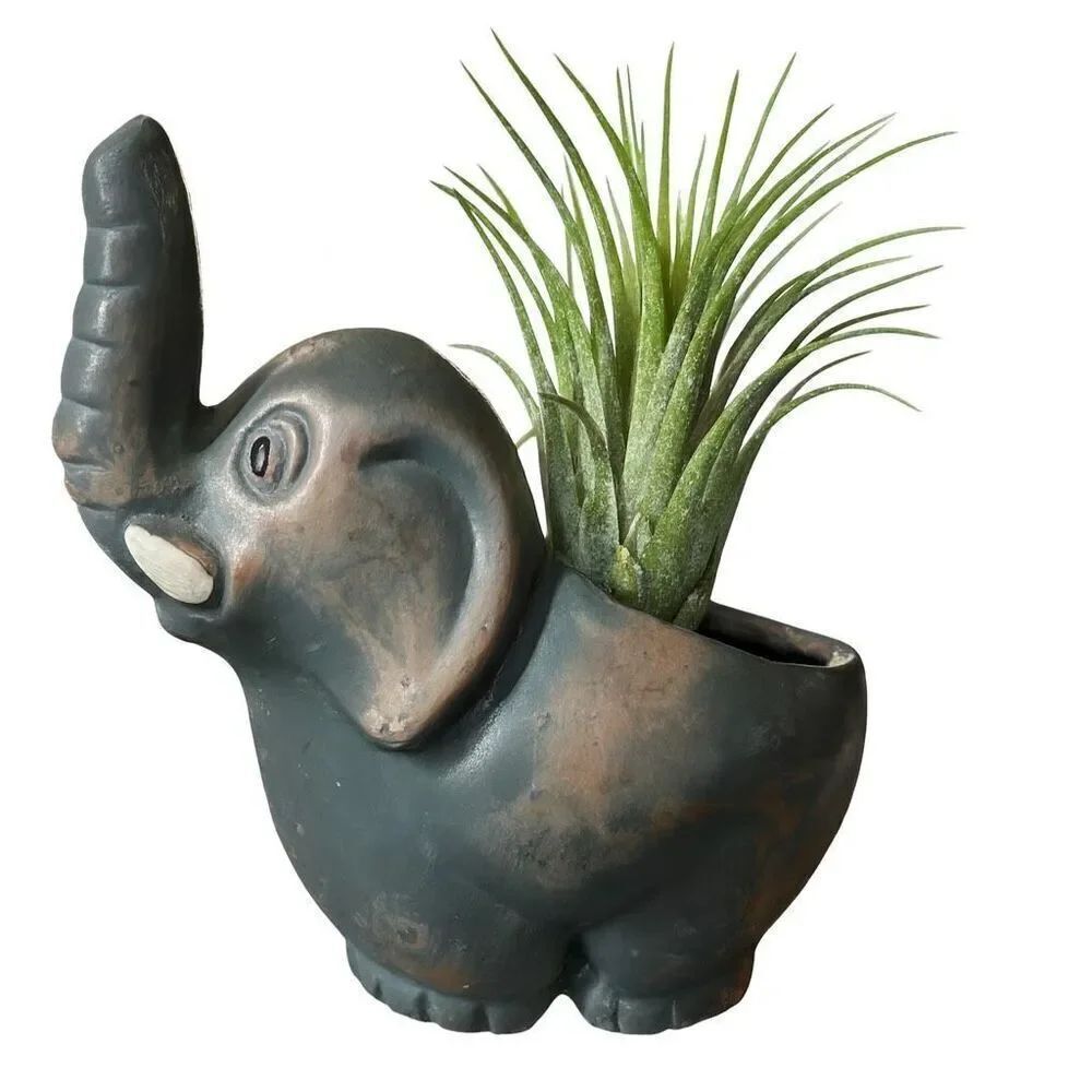 Mexico terracotta small elephant planter hand painted.